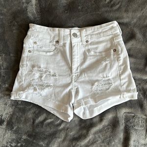 American Eagle White High Waisted Distressed Jean Shorts